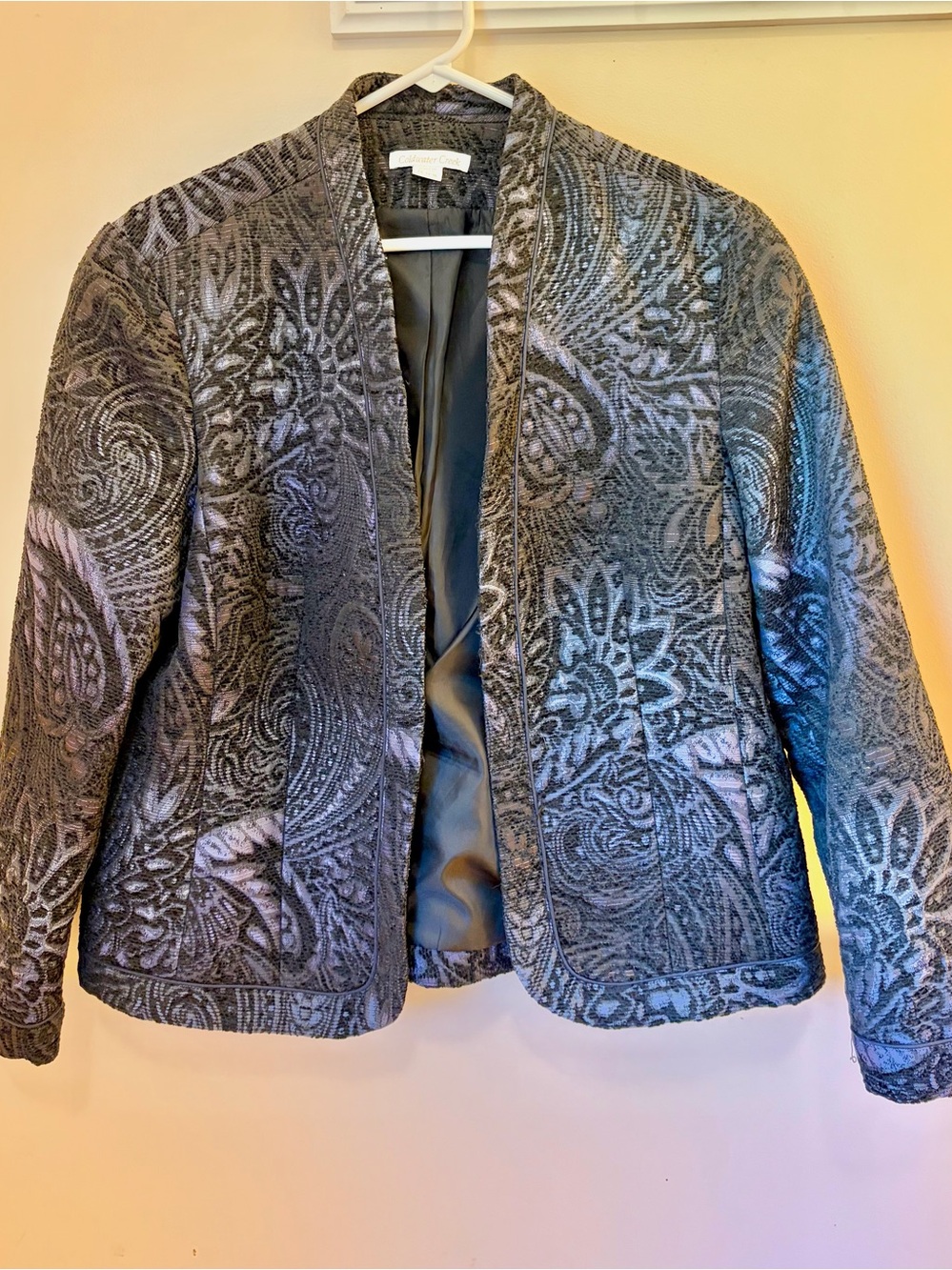 Cold Water Creek Gray Paisley Open-Front Jacket